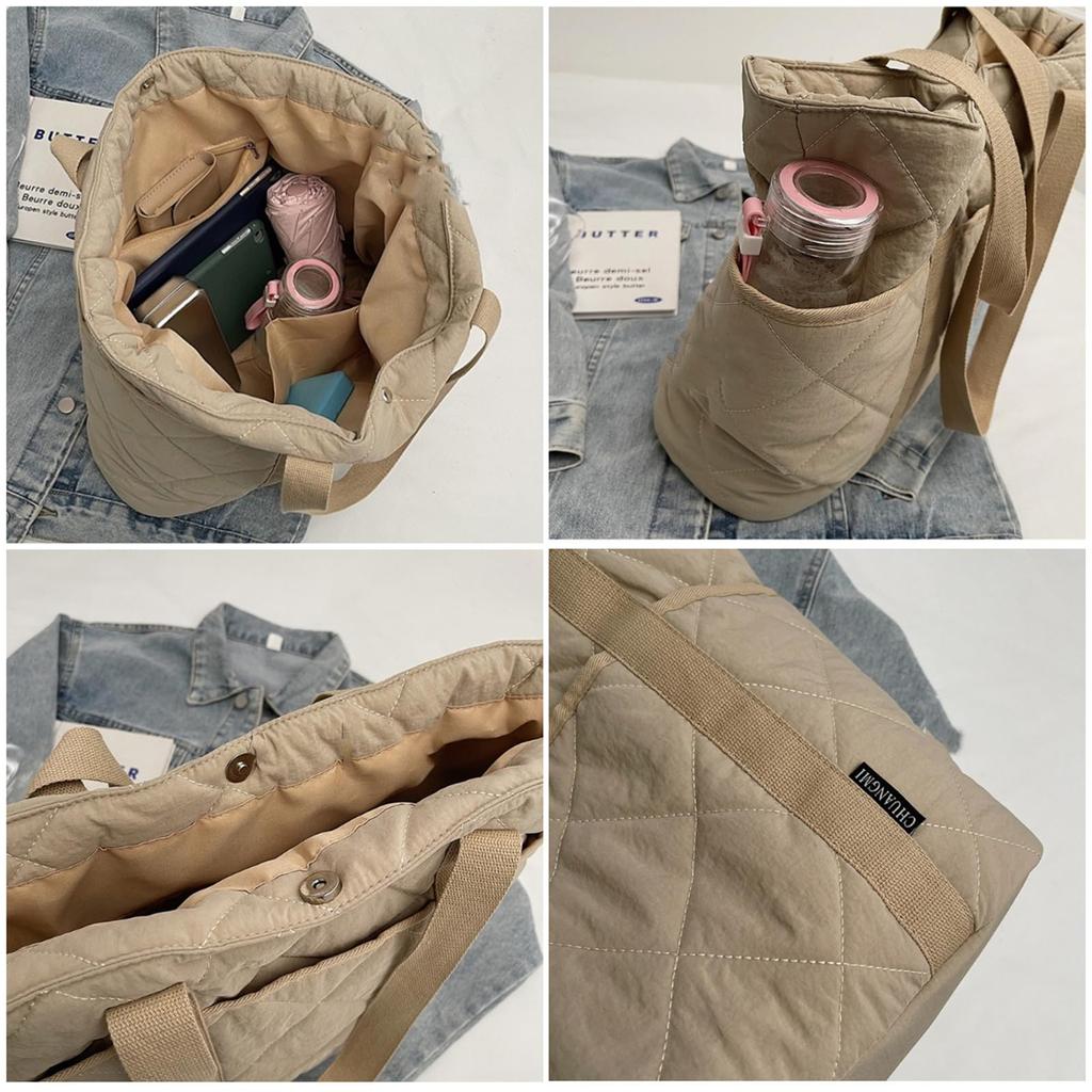 [TAITENG] Quilted Tote Bag, Shoulder Bag, Handbag, Women's, Lightweight, Large Capacity, A4 Size, Fluffy, Perfect for Commuting, School, Travel,