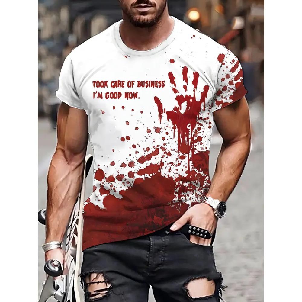 Fun Bloody Horror Pattern 3D Printed Graphic Tee Shirt Blood Street Man Tops Casual Fashion Plus Size Tees Top Women Clothing