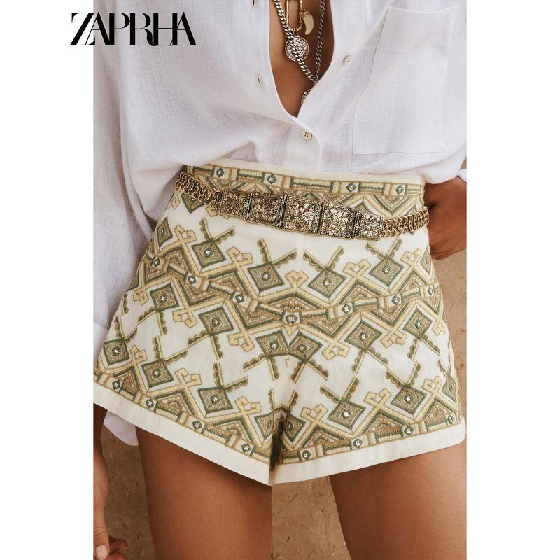 Zaprha 2025 Summer New Holiday Style Lens Patchwork Embroidery Decoration High Waist Casual Shorts 5770224