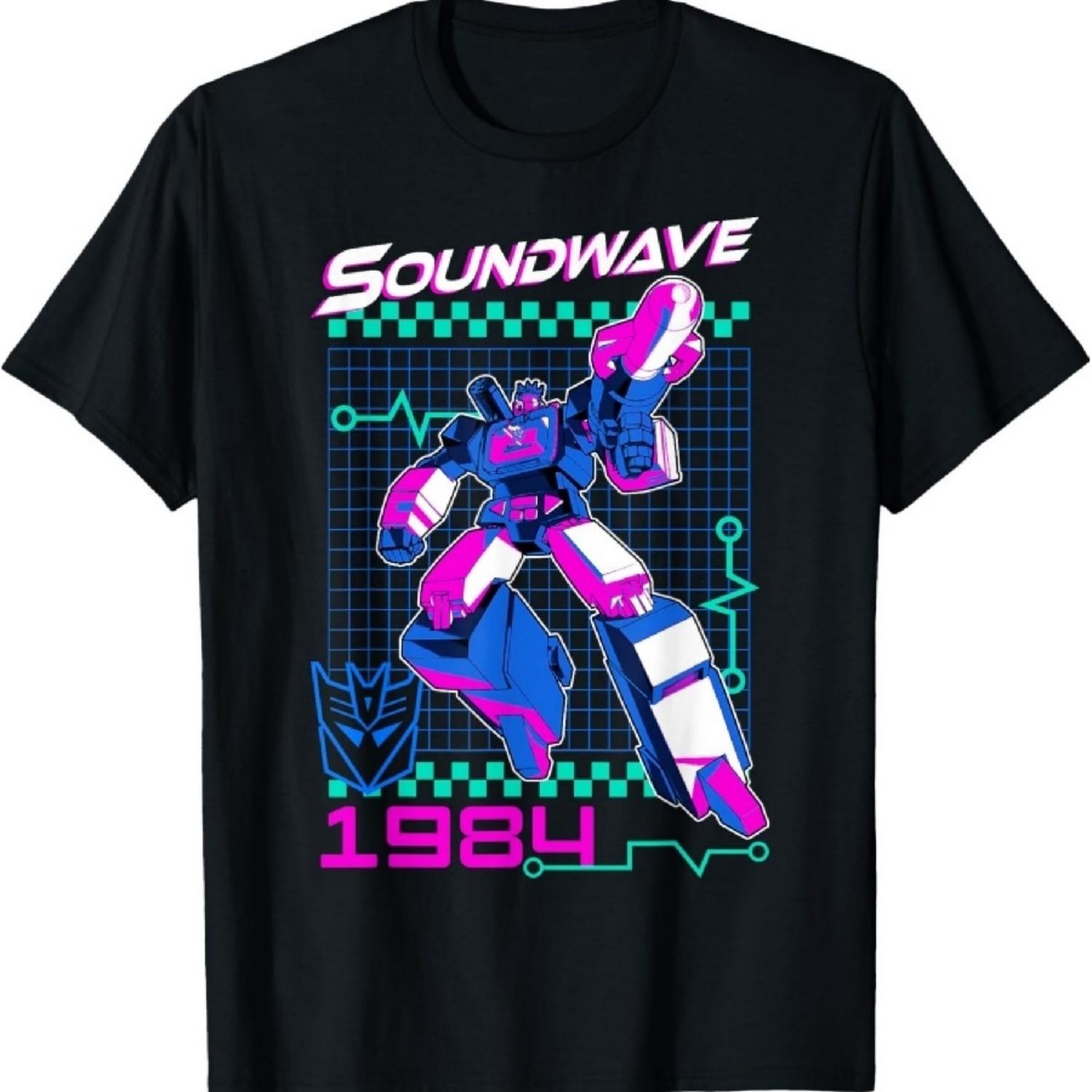 Футболка унисекс для взрослых Transformers Soundwave 1984 Ретро Сетка Логотип - Черный - Маленький S