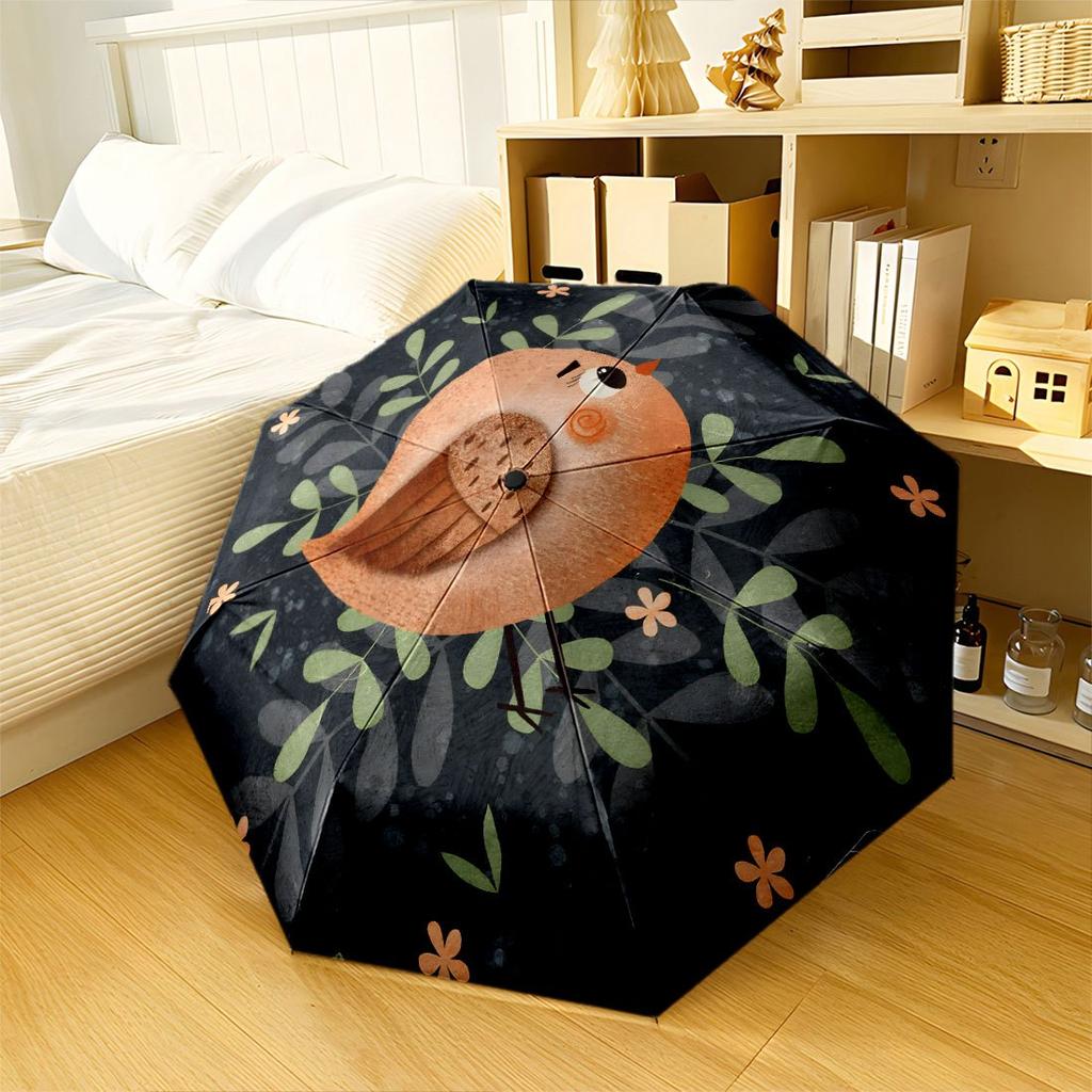 Colorful Bird In A Floral Wonderland Portable Automatic Umbrella Compact 8 Rib Design Foldable Design All Season Travel Compact Folding Umbrella For