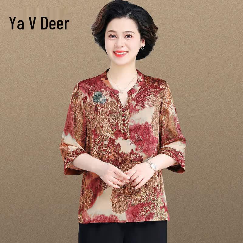 Yalu Women s Summer Print Chiffon Top 5XL
