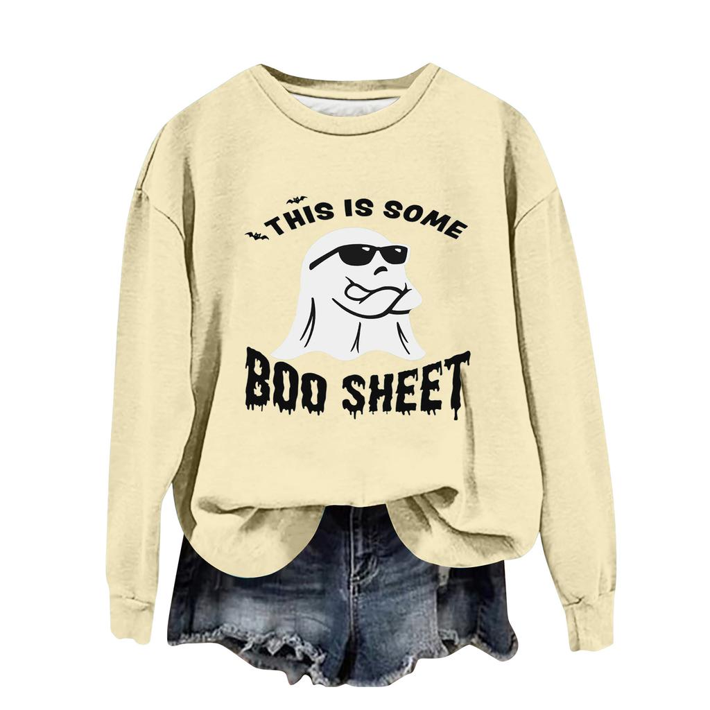 Women's Fashion Casual Long Sleeve Halloween Printed  Neck Sweatshirt