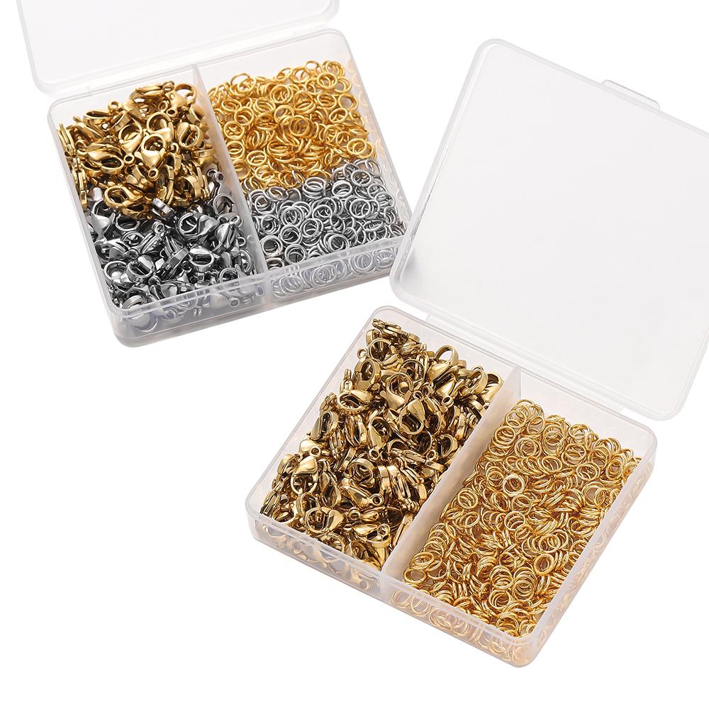 1Box/Lot 2-Grid Stainless Steel Lobster Clasps Open Jump Ring Sets For Diy Bracelet Necklace  Jewelry Making Accessories