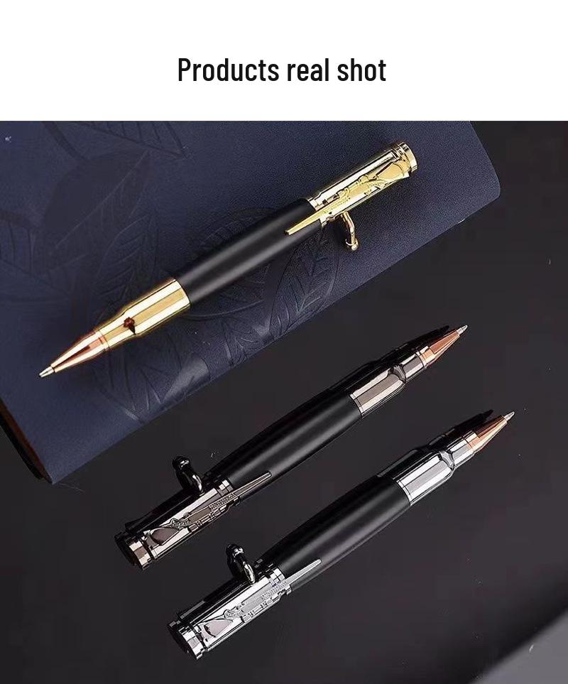 Brass Sandalwood Gun Handle Ballpoint Pen, Engravable Submachine Gun Design