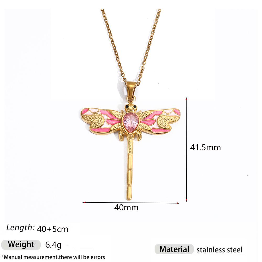 Personalized Dragonfly Titanium Steel Necklace with Colorful 18K Vacuum-Plated Pendant
