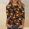 Women's Fashion Casual Three-quarter Sleeve Halloween Printed Round Neck Top