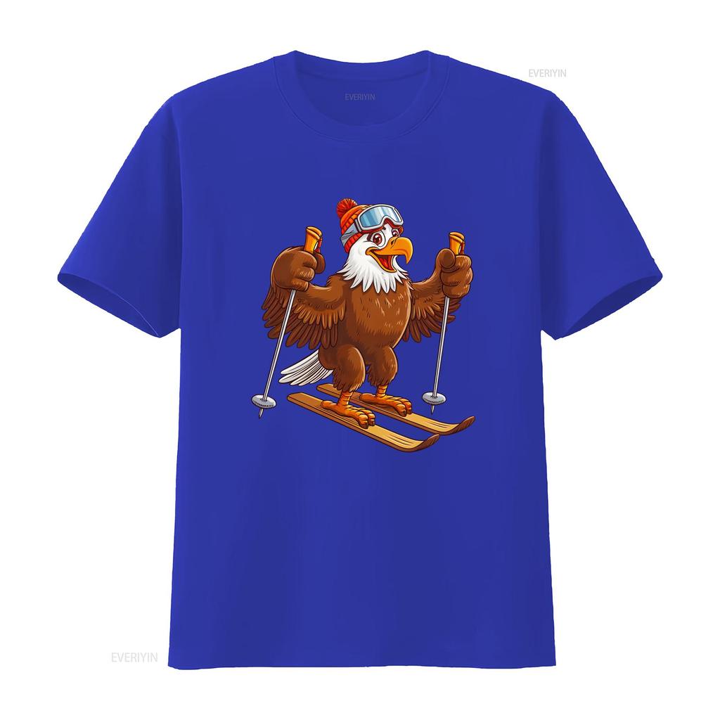 Eagle Skiing Skier Fun Cartoon Ski T Shirt Vintage Washed Breathable Unisex Slightly Versatile Graphic Stretched Homme