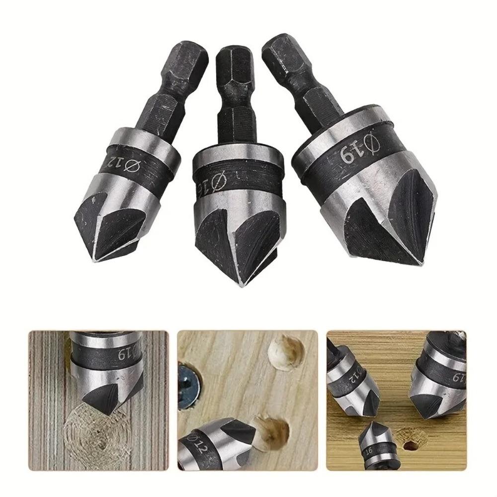 3pcs/1Set Hexagonal Shank Chamfer Counter Sink 12/16/19mm Drill Bit Cutter  Carpentry Power Tool