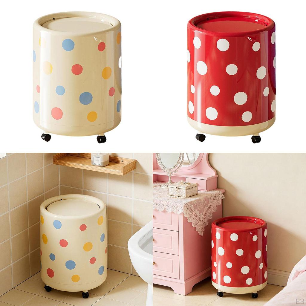 Trash Can with Wheels Garbage Bin Household Versatile Creative Dustbin Wastebasket for Bedroom