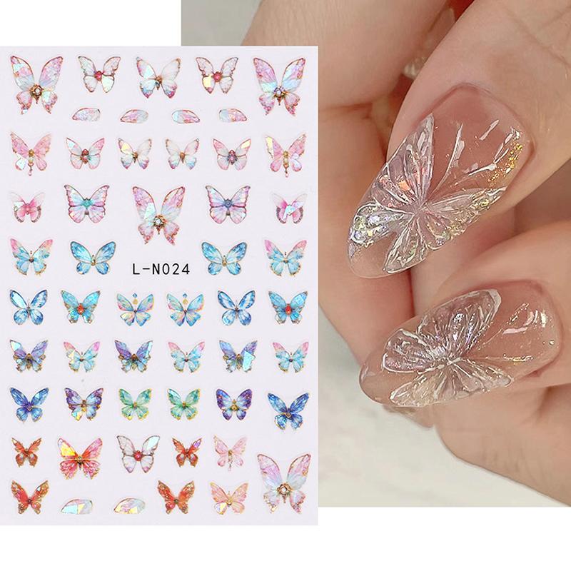 2Pcs Butterfly Nail Stickers Laser Fantasy Multiple Styles Shiny 3D Nail Decals Nail Charm Adhesive Decoration