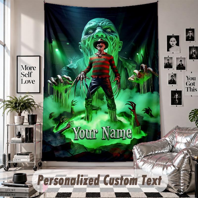 Custom Tapestry Wall Hanging, A Nightmare On Elm Street Freddy Krueger Personalized Name Text Home Wall Decor