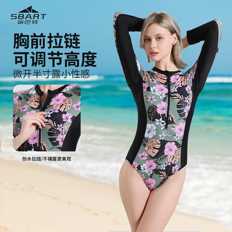 Damen Langarm UPF 50 Rash Guard Badeanzug Mit Frontreißverschluss Surfen Schnorcheln Schwimmen