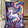 Rainbow Unicorn In Galaxy Theme Blanket Lightweight Warm Flannel Blanket Decorative Throw Blanket for Home Decoration
