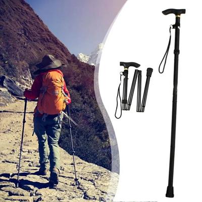 Folding Walking Stick Aluminum Alloy Prevent Slip Lightweight 4 Section Adjustable Cane for Mountaineering Hiking