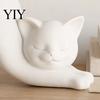 Minimalist Cream Decor 3D Printed Stretching Cat Planter Pot, Cute Kitty Succulents Creative Small Cactus Flowerpot Animal Flowerpot, Lovely
