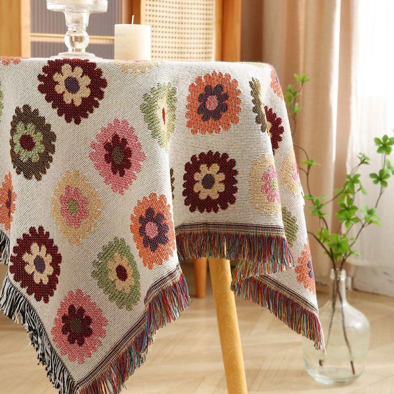 Rustic Jacquard Tablecloth, Small Round Balcony Tablecloth, Living Room Hand-Crochet-Style Dining Tablecloth, Coffee Table and Nightstand Covers
