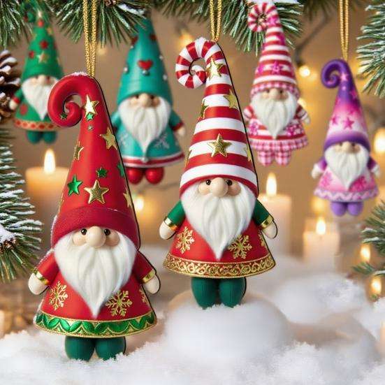 Yousheng Wooden Christmas Ornament 2D Santa Claus On Hot Air Balloon/Riding Bicycle/Penguin/Elf Hanging Ornaments for Xmas Tree Holiday Party Decor