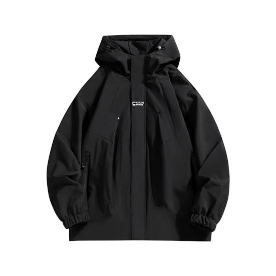 Couple Waterproof Jacket Hooded Long Sleeve Spring Autumn Casual Jacket with Pockets Solid Color Outdoor Travel Outerwear