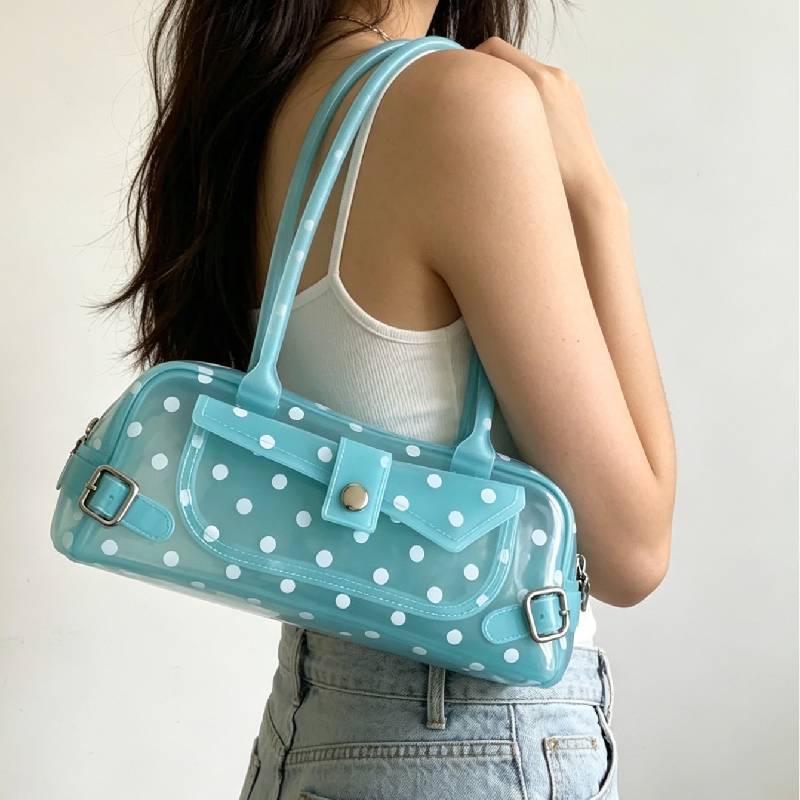 Pvc Girl Style Dot Jelly Bag With Snap Closure For Daily Use