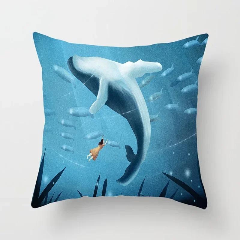 Life Series Printed Pillow Pillow Home Decor Whale Autumn Set Suitable for Bedroom Living Room