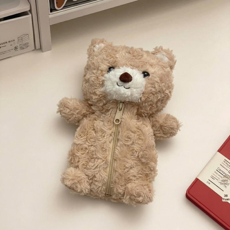 Cute Plush Bear Pencil Case Large Capacity Pencil Pouch Cartoon Portable Multi Functional Storage Bag School Stationery Supplies A2