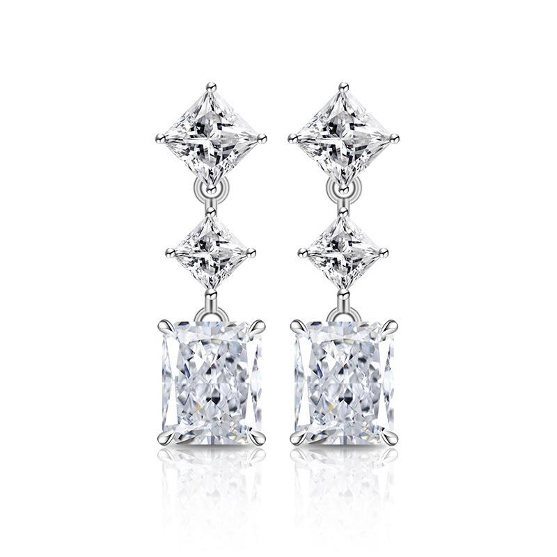 925 Sterling Silver Light Luxury Fashion Ice Flower Cut Smart Square Crystal Zircon Earrings Birthday Anniversary Wedding Gift белый