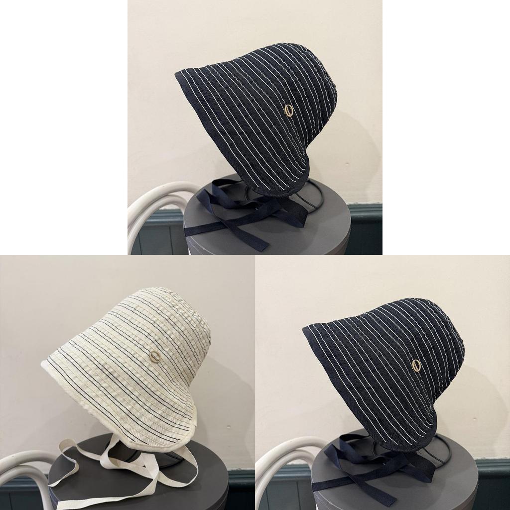 Summer Sun Protection Fisherman Hat For Women With Wide Brim And Striped Cotton Material