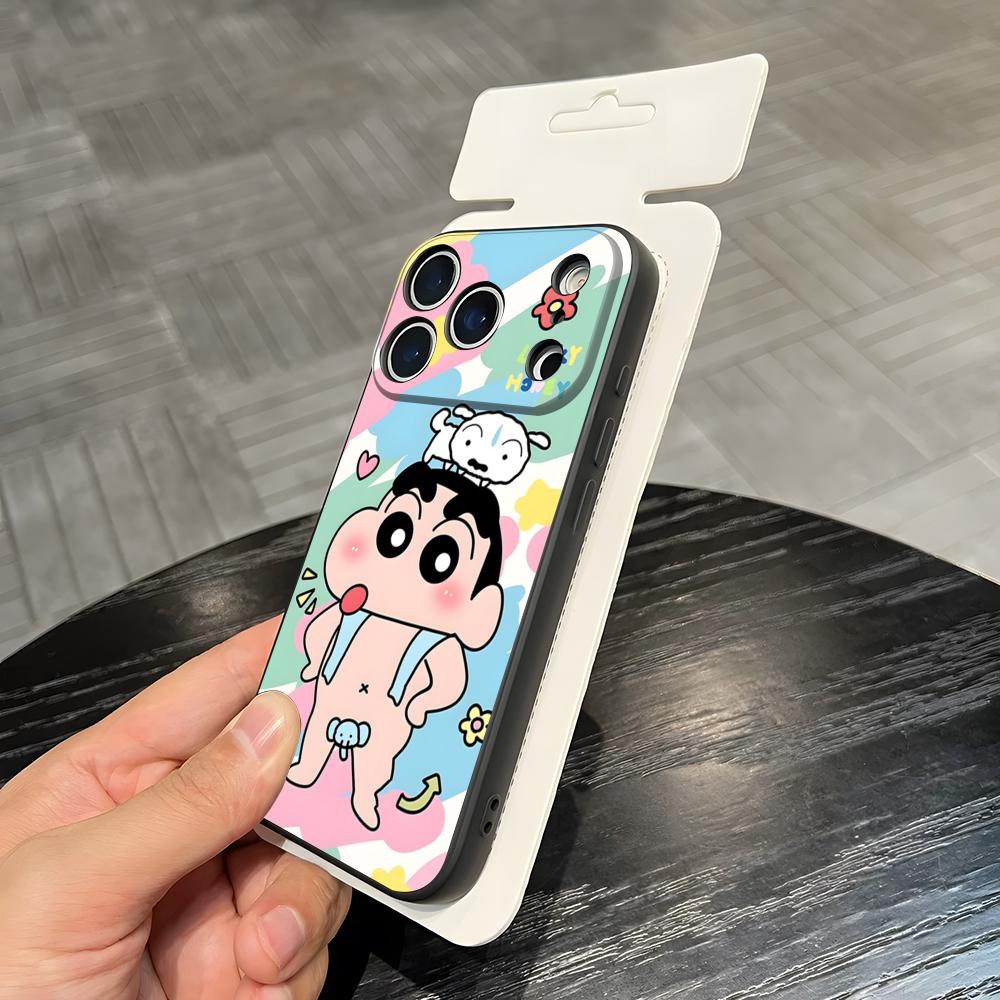 C-Crayon S-ShinChan Phone Case For IPhone 17 Air 16 E Pro Max 15 14 13 Mini 12 Pro 11 Max Plus Black Soft Shell