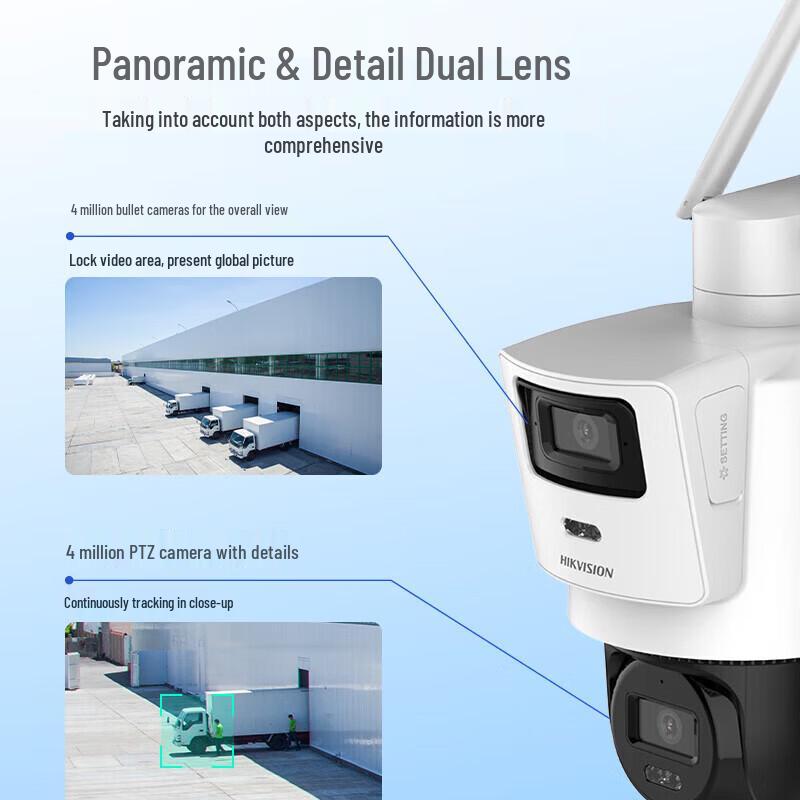 HIKVISION HK-Q2S8DM-GL/LN Telecamera di Sicurezza Esterna a Doppio Obiettivo 8MP 4G AI a Colori Spina CN (adattatore incluso)