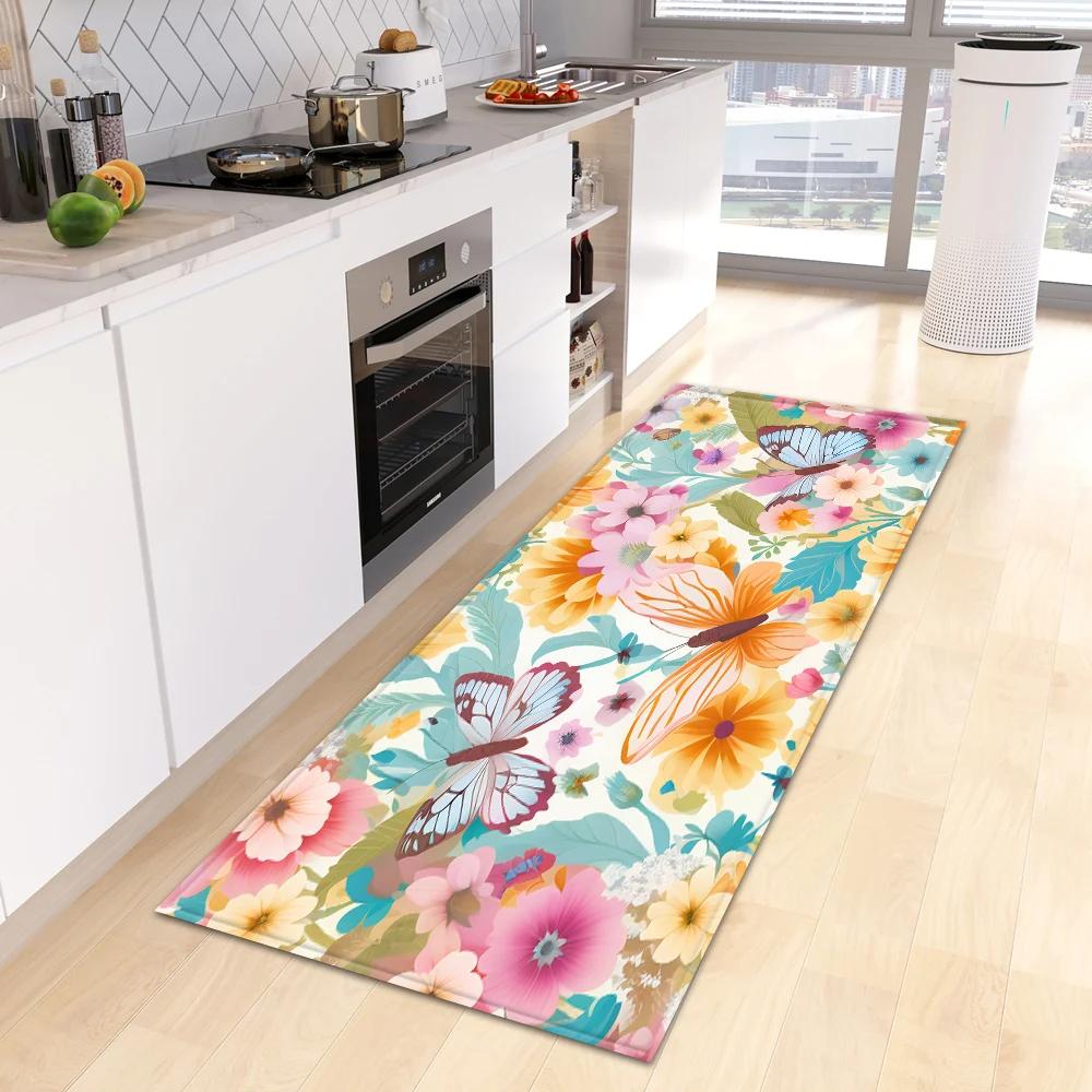 Blumenmuster Teppich Flur Bad Eingangstür Rutschfeste Fußmatte Zuhause Wohnzimmer Kinderzimmer Balkon Bodendekoration Teppich