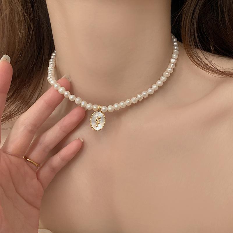 High Quality Trendy Tulips Flower Natural Baroque Freshwater Pearl 14K Gold Filled Ladies Pendant Necklace For Women Mother Gift