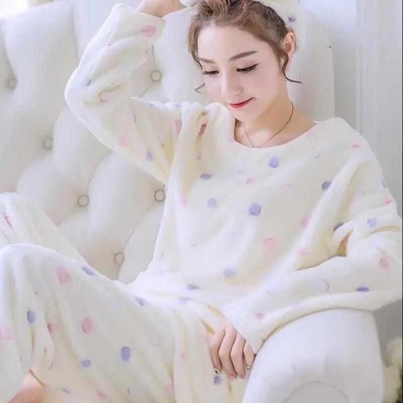 Kadın Uzun kollu Flanel Pijama Takımı İlkbahar Sonbahar Karikatür Pijama Kalınlaşmış Sıcak Baskı Peluş Sevimli Uyku Suit Seti