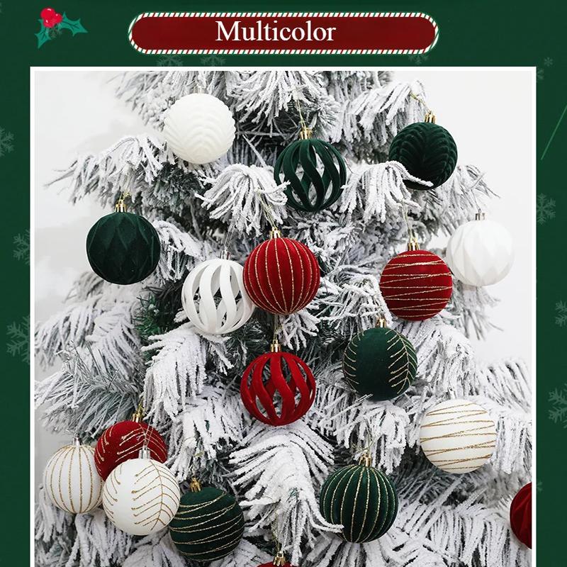 6/12pcs 6cm Wine Red Christmas Ball Ornaments Christmas Tree Party Decoration New Year Christmas Spheres Pendant Velvet Balls