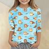 Kids Animal Print Crew Neck Three Quarter Sleeve Casual T Shirt Soft Fabric Comfortable Fit Lightweight Design Suitable for Everyday Wear