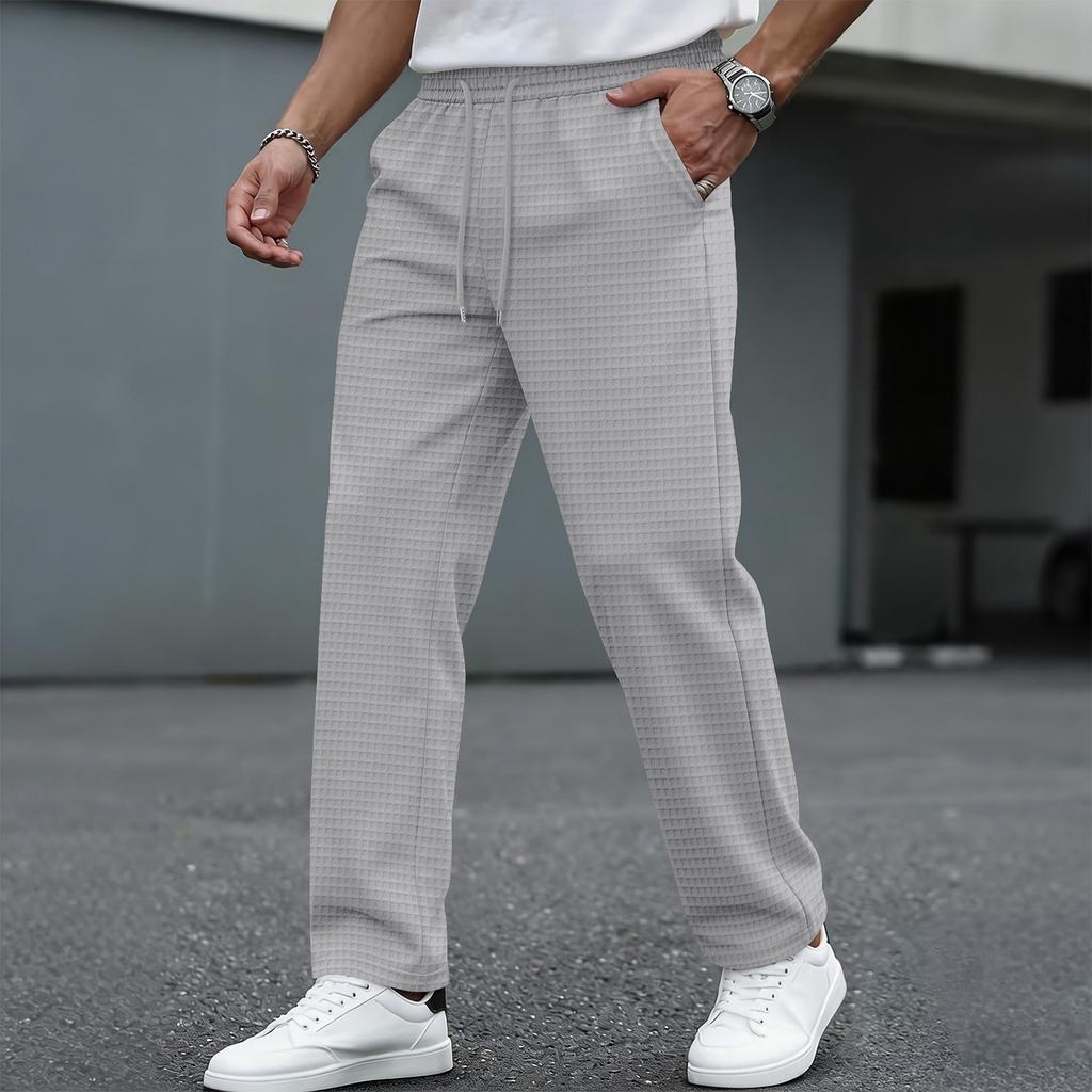 Men's Casual Plaid Drawstring Pants with Elastic Waistband Relaxed Fit Lightweight Trousers for Daily Wear