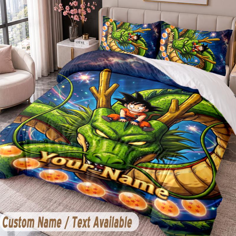 Custom Name Text 3Pcs Bedding Set Dragon Ball Duvet Cover And Two Pillowcases