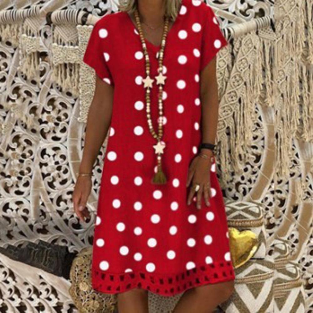 2025 Spring/Summer Polka Dot V-Neck Midi Dress - European & American Women's Fashion