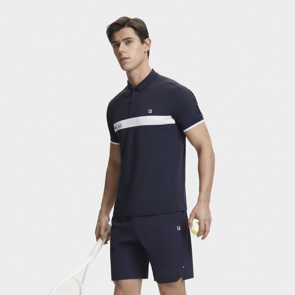 Fila Теннисная серия Однотонная футболка-поло с коротким рукавом Мужские футболки-поло A11M423112F-NV