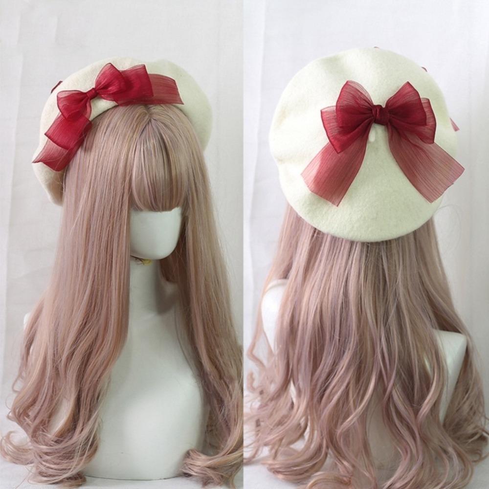 Multicolor French Artist Hat Ribbon Bowknot Lolita Cosplay Cap Chic Beret Hat for Girls