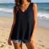 Chaleco de punto sin mangas con cuello en V para mujer, top de ganchillo calado, ajuste holgado, suéter pullover casual de verano, tank top