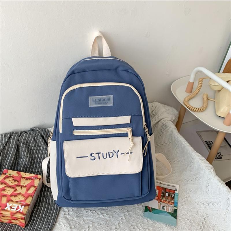 Fashion Contrast Color Women's Backpack Waterproof School Bags For Girls Large Capacity Students Bag Anti-theft School Backpack