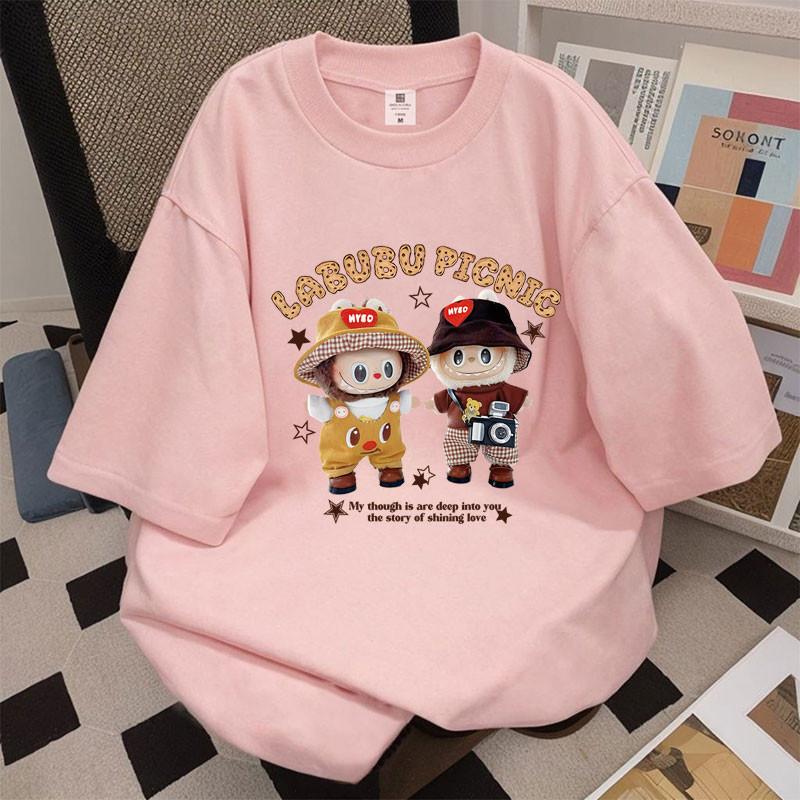 LABUBU Pattern Ladies T-shirt Casual Fashion Round Neck Short-sleeved Top