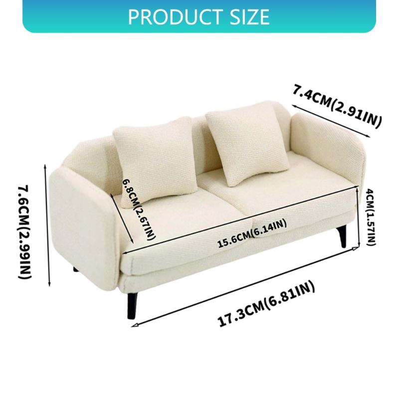 1/12 Miniature Sofa Model Figurine Doll House Furniture Soft Fabric Love Seat Easy to Clean Scene Setting Accessories