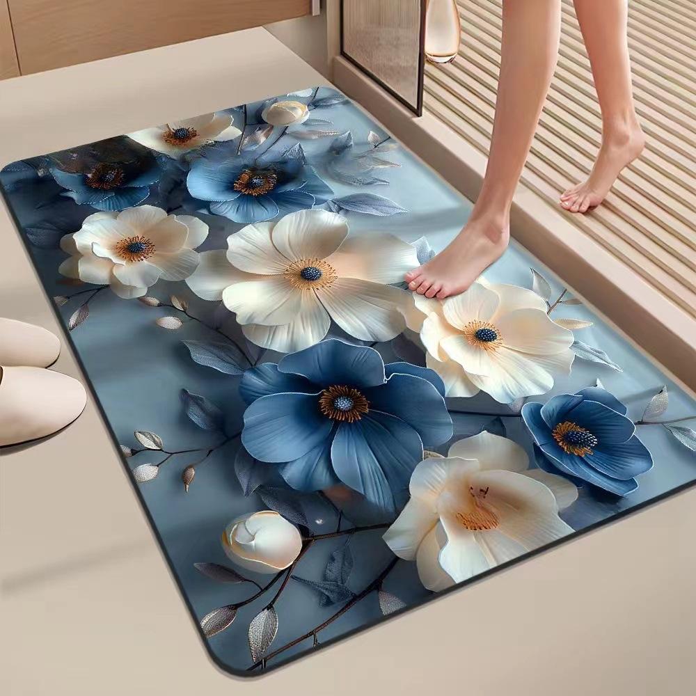 Covoraș Îngroșat de Baie cu Imprimeu Floral Covoare Antiderapante pentru Baie În Fața Lavoarului, Lângă Cadă Covor de Podea pentru Duș Covoraș de Ușă cu Spumă cu Memorie Pad 3D