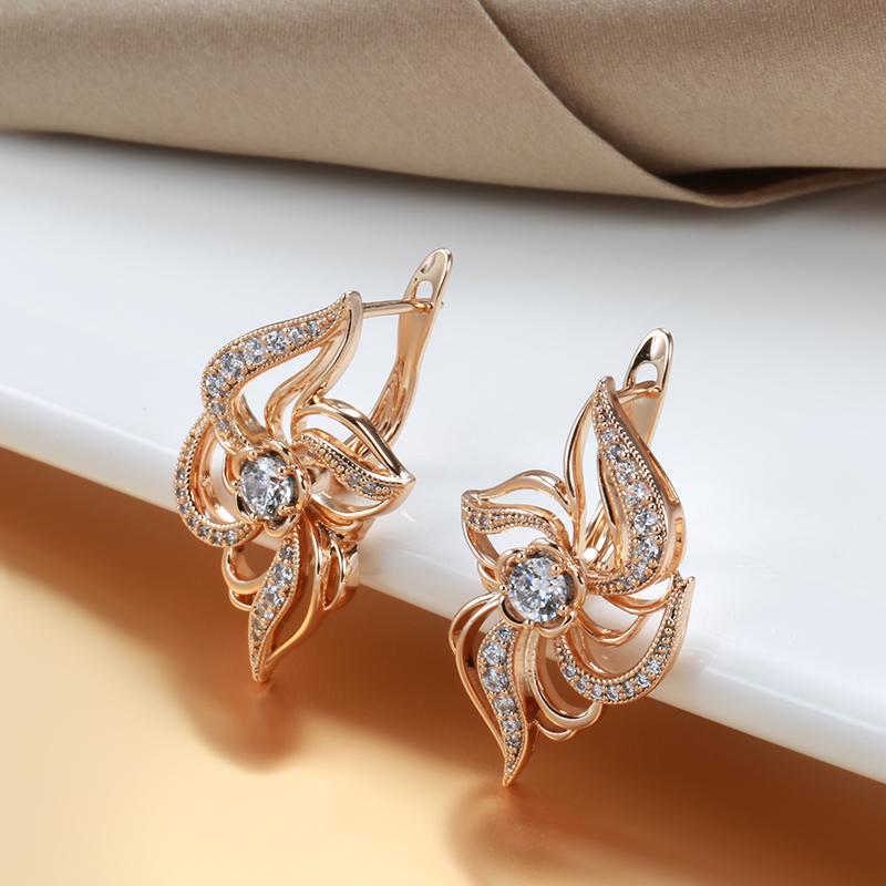 Luxury Boho Rose Gold Earrings For Women Micro-Wax Inlay Natural Zircon Crystal Earrings Flower Bridal Wedding Jewelry