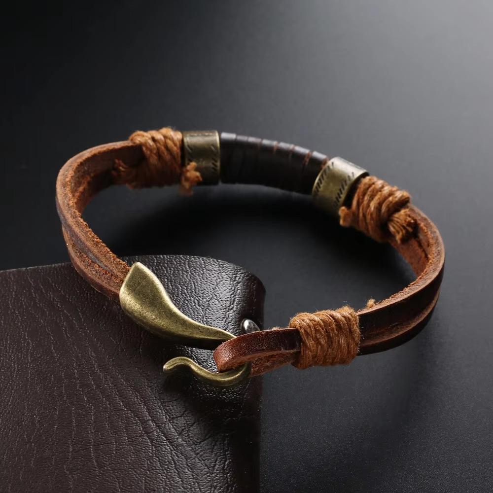 Braccialetto da polso intrecciato in vera pelle da uomo - Accessorio retrò in pelle di mucca