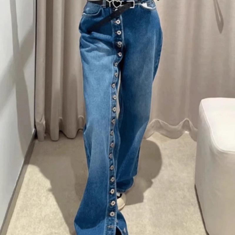 

2025 Spring Women s Retro Style Button-Up Extra Long Jeans L [108-120]