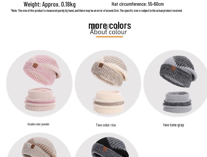 North American Women's Winter Two-Piece Set: Two-Color Knit Hat & Velvet Scarf, Warm Ear Protection