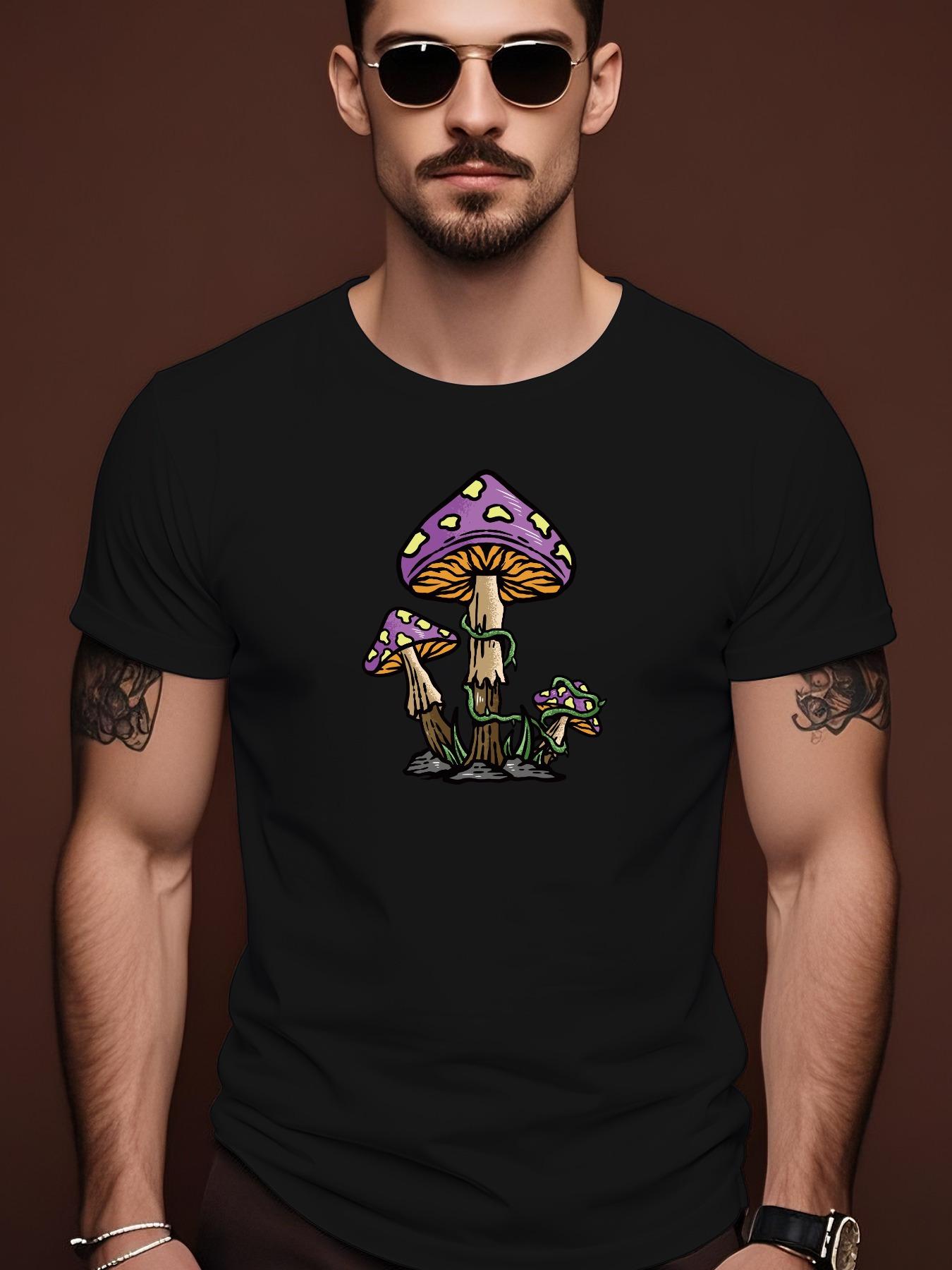 Short Sleeve Tshirt with Vibrant Mushroom Art Illustratio... S